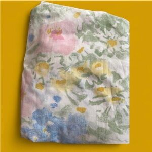 Vintage 70's Watercolor Pastel Floral Full-Sized Sheet Set W/ Ruffle Hem